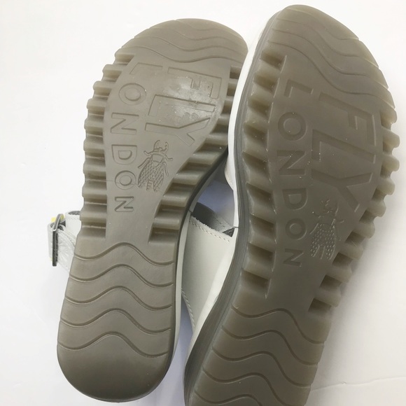 Fly London Etan White Leather Slides Wedge Heel Sandals - Picture 9 of 15